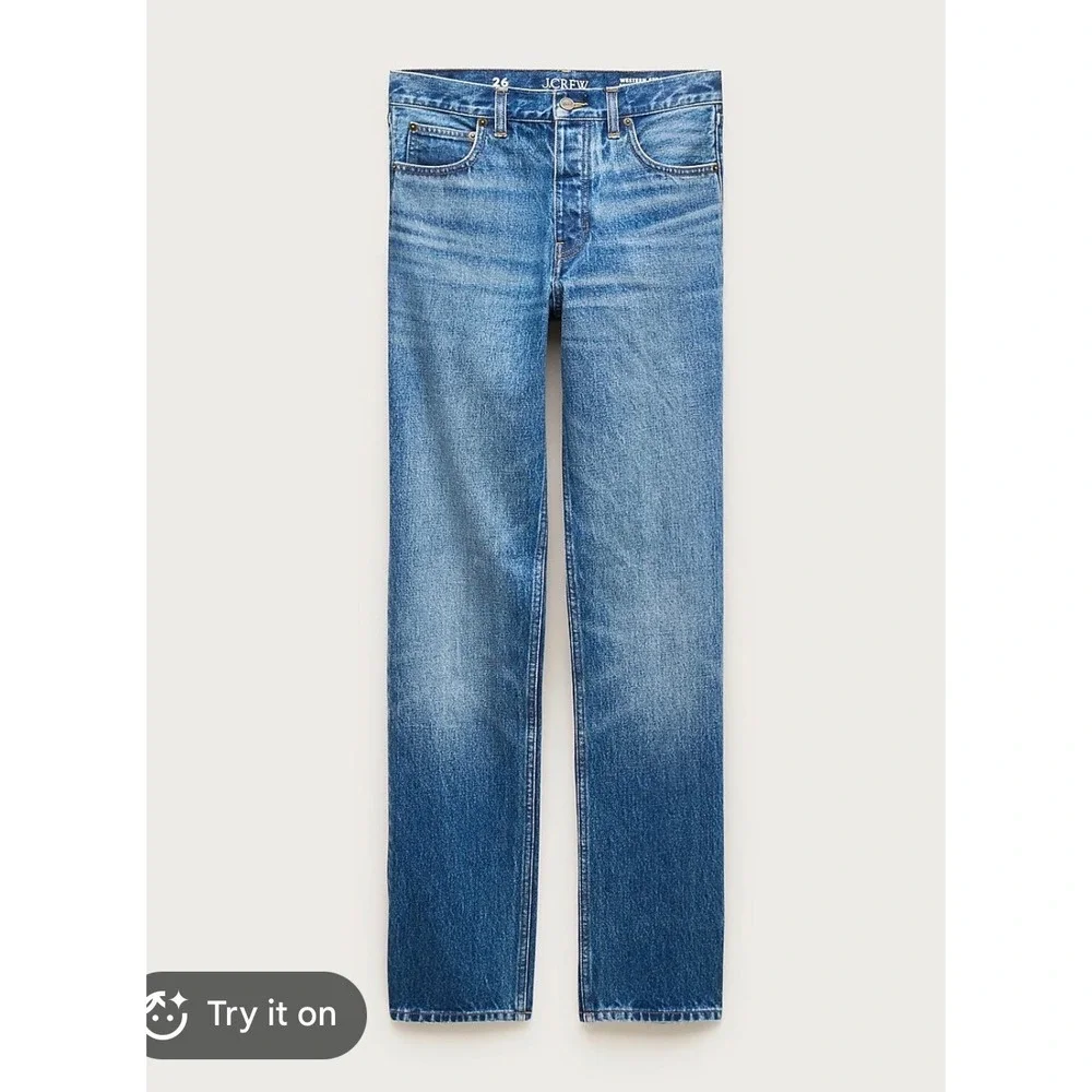 J.Crew High-Rise Vintage Straight Jeans Medium Wash Distressed Denim Womens 27